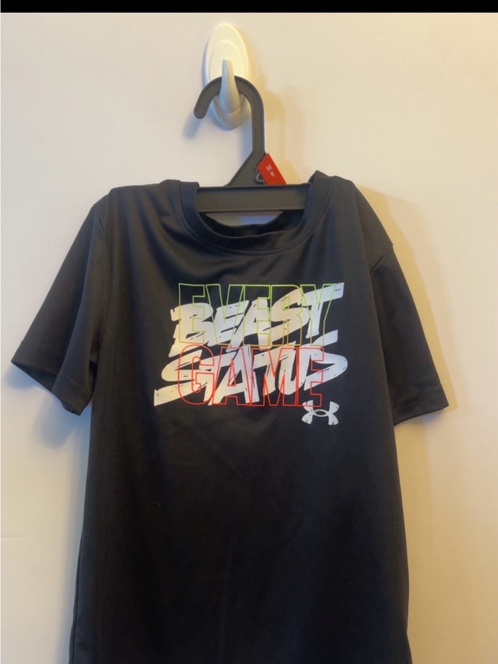 Under Armour Black Tee with 'Every Game' Neon Graphic